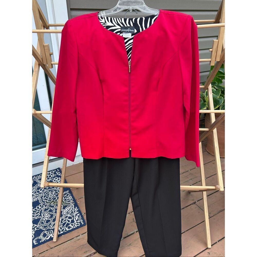 Vtg Positive Attitude Size 16 Red Black Zebra Print 2 Piece Pant Suit